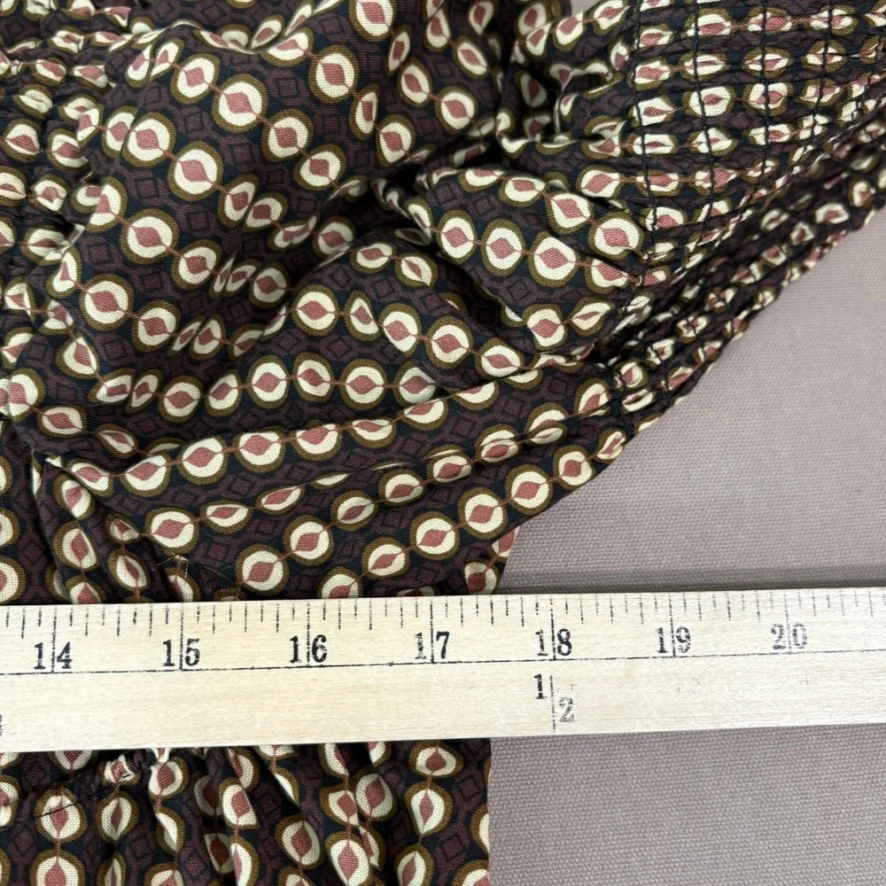 Free People Star Dip Mini Dress Womens Size Small Brown Smocked Boho Long Sleeve